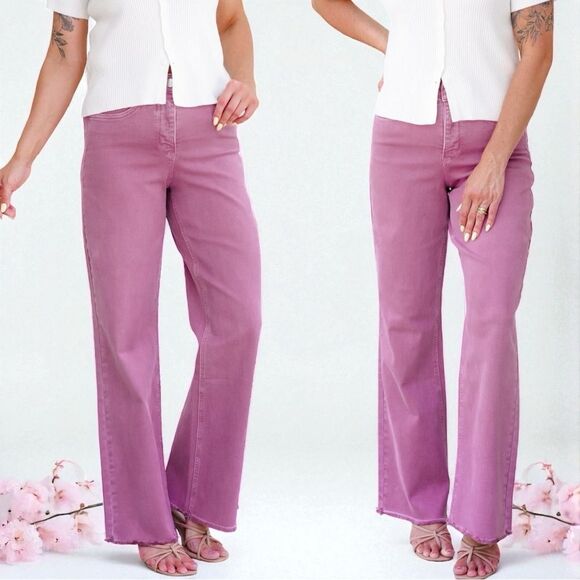 Royalty For Me Denim - Rose Pink High Rise Wide Leg Frayed Hem Jeans - RFM NWT